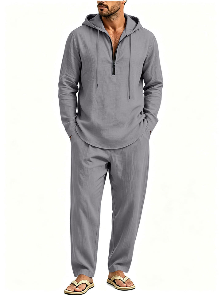 Herren Lässiges Lounge-Set mit Halbzip-Kapuzenpullover und locker sitzender Freizeit-Hose Echoarchiv