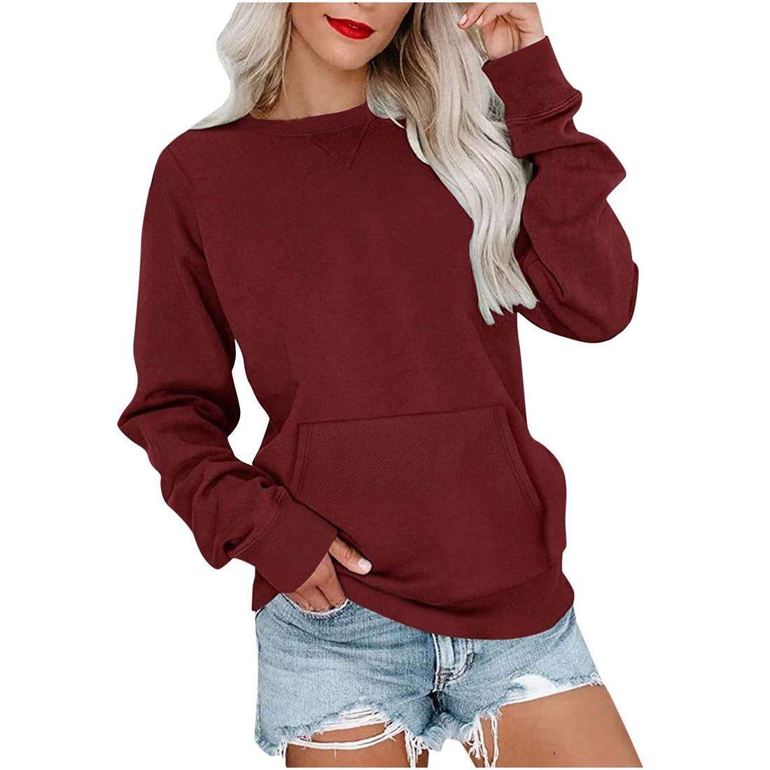 Damen Lockeres Sweatshirt mit Rundhalsausschnitt und Kängurutasche Echo Archiv