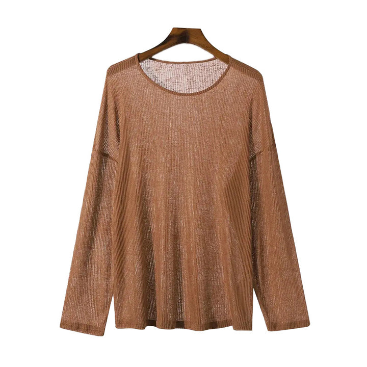 Damen nan locker fallendes Langarm-Feinstrickshirt mit feinem Rippenmuster und Rundhalsausschnitt Echo Archiv
