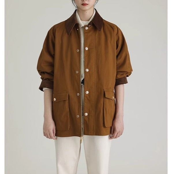 Herren kurzer Fieldcoat mit Cordkragen, Druckknopfleiste und aufgesetzten Taschen Echo Archiv