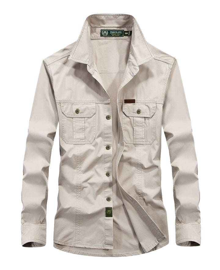 Herren Canvas-Utility-Hemdjacke mit Kontrastnähten und Brustpattentaschen – Taviero