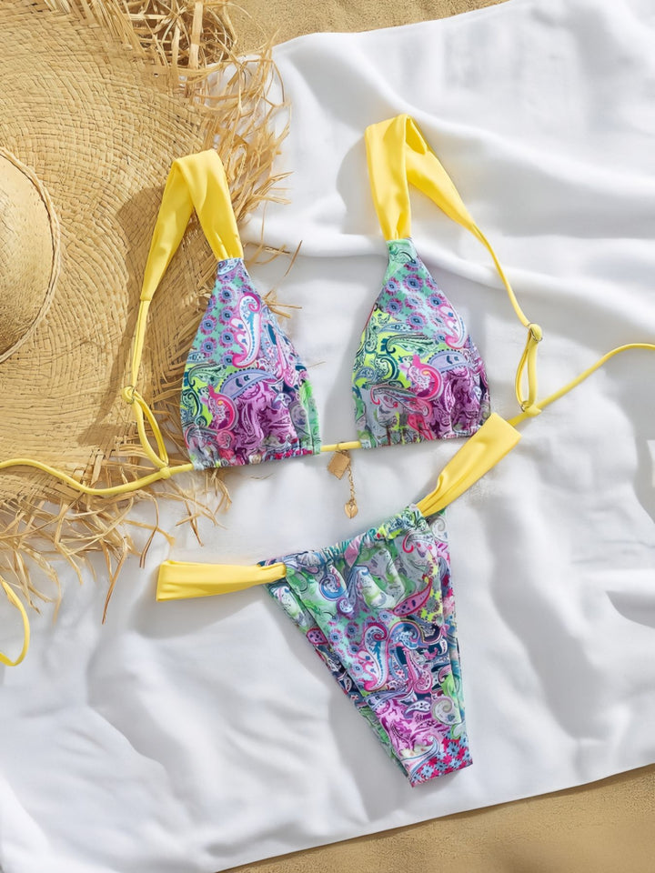 Damen Triangel-Bikini mit buntem Paisleymuster und verstellbaren Trägern Echo Archiv