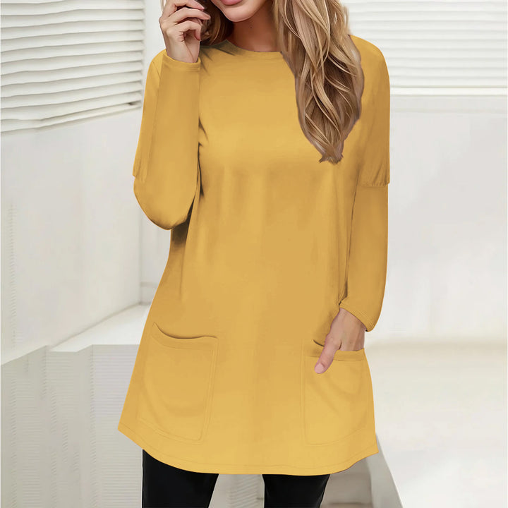 Damen Freizeit Longline Tunika mit Rundhalsausschnitt und aufgesetzten Taschen Echoarchiv