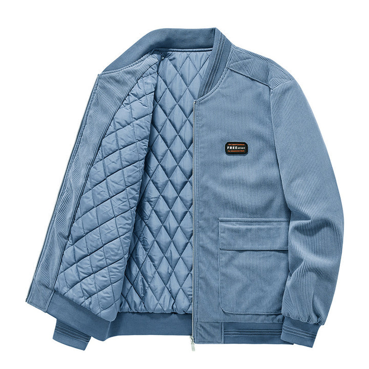 Herren Cord-Bomberjacke mit diamantgestepptem Thermofutter und Pattentaschen – Brevano