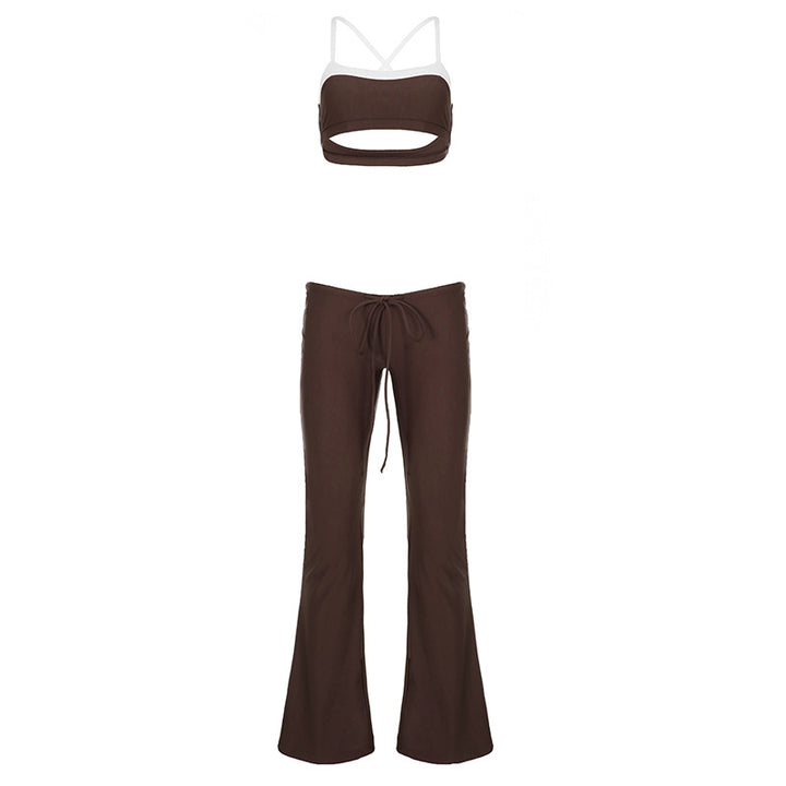 Damen sportliches Flared Set mit Crop-Top und bindbarem Bund Echo Archiv