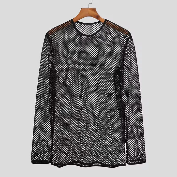 Unisex nan durchscheinendes Diamantnetz-Langarmshirt mit Rundhalsausschnitt Echo Archiv