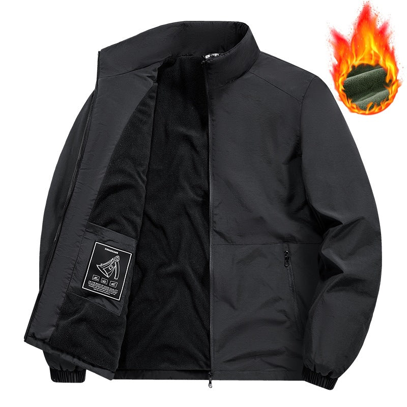 Herren Fleecegefütterte Windjacke mit Stehkragen, Thermofutter & verdeckten Reißverschlusstaschen Echoarchiv