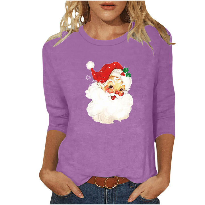 Damen lässiges Sweatshirt mit nostalgischem Weihnachtsmannprint und dreiviertelärmeln – Avérine