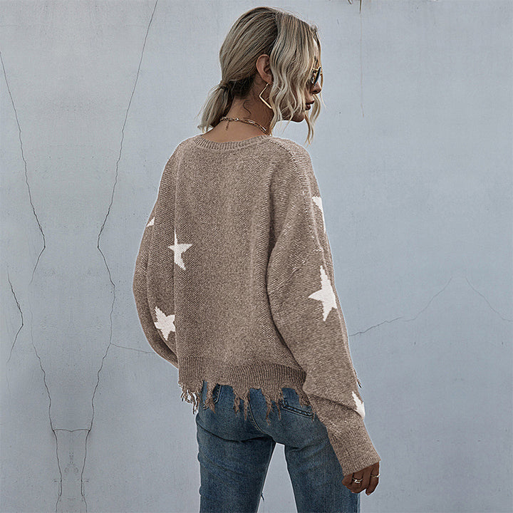 Damen Lässiger Oversized Pullover mit Sternen Echo Archiv