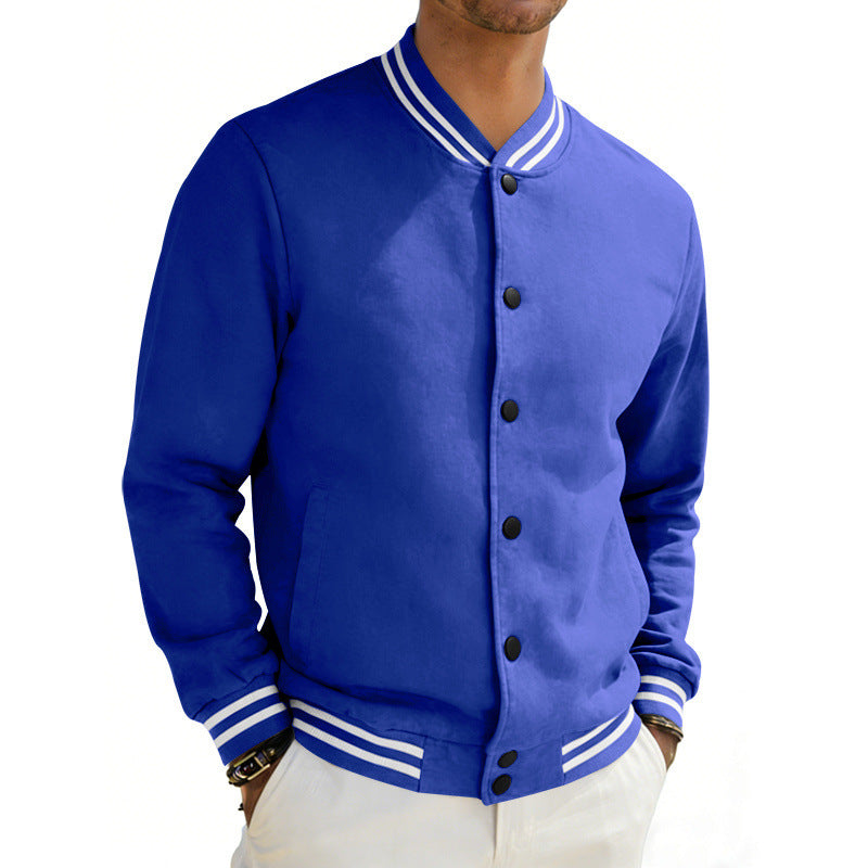 Herren Varsity-Bomberjacke aus Sweat mit gestreiftem Rippkragen – Brevano