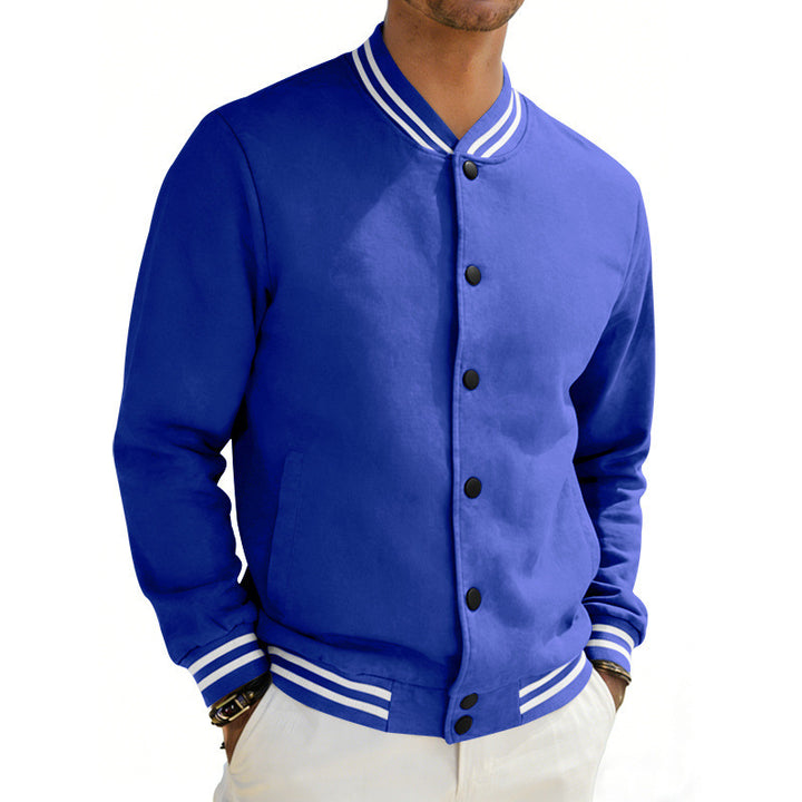 Herren Varsity-Bomberjacke aus Sweat mit gestreiftem Rippkragen – Brevano