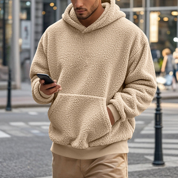 Herren Hoodie aus kuscheligem Teddy-Fleece mit Kängurutasche und breiten Bündchen Echoarchiv