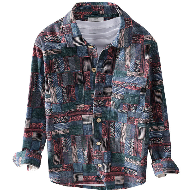 Herren Overshirt im Patchwork-Look mit aufgesetzten Brusttaschen Echoarchiv