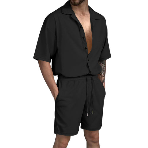 Herren lässiges Kurzarmhemd- und Shorts-Set mit elastischem Bund und praktischen Taschen Echoarchiv