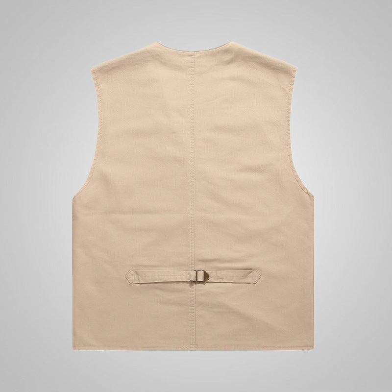 Herren Canvas-Utilityweste aus Baumwolle mit aufgesetzten Taschen und gestreiftem Innenfutter – Marzano