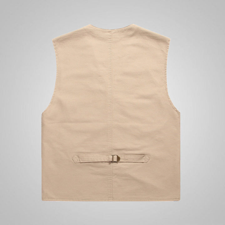 Herren Canvas-Utilityweste aus Baumwolle mit aufgesetzten Taschen und gestreiftem Innenfutter – Marzano
