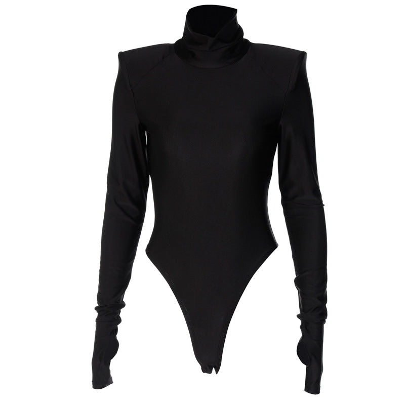 Damen Langarm-Bodysuit mit hohem Kragen und eleganten Raffungen Echo Archiv