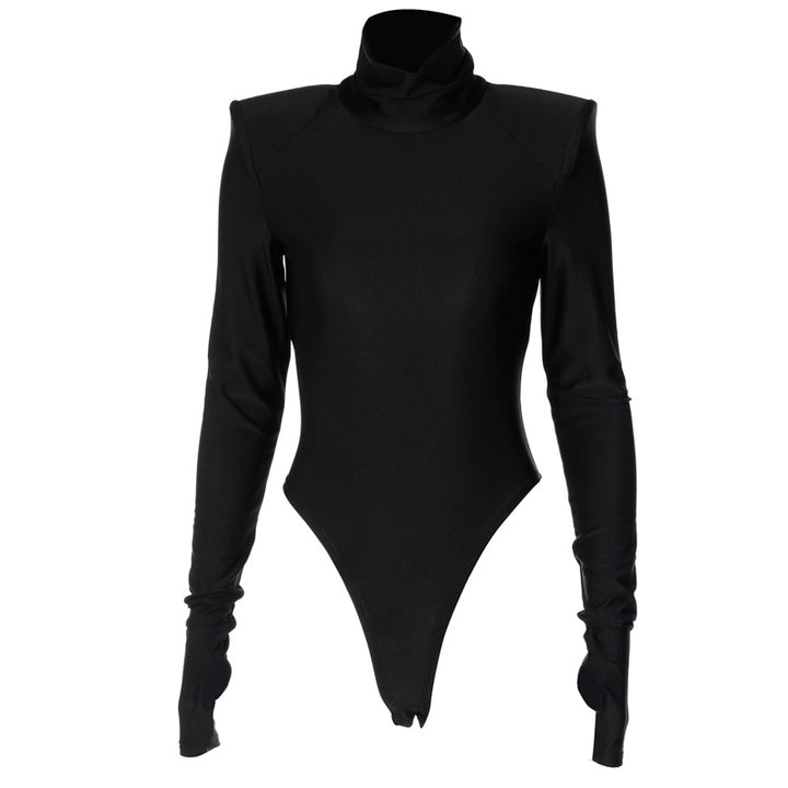 Damen Langarm-Bodysuit mit hohem Kragen und eleganten Raffungen Echo Archiv