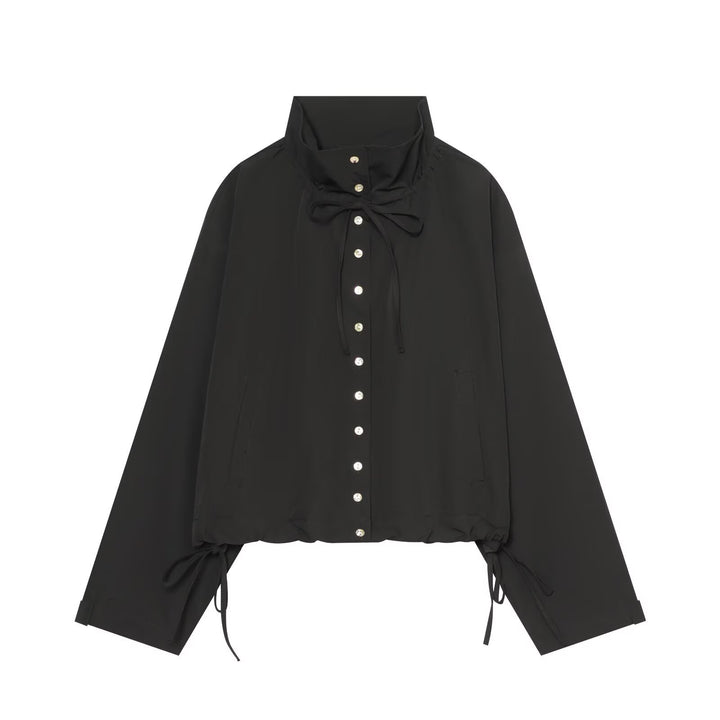 Damen Kurzer Cropped-Blouson mit hohem Stehkragen, Knopfleiste und Tunnelzugsaum Echo Archiv