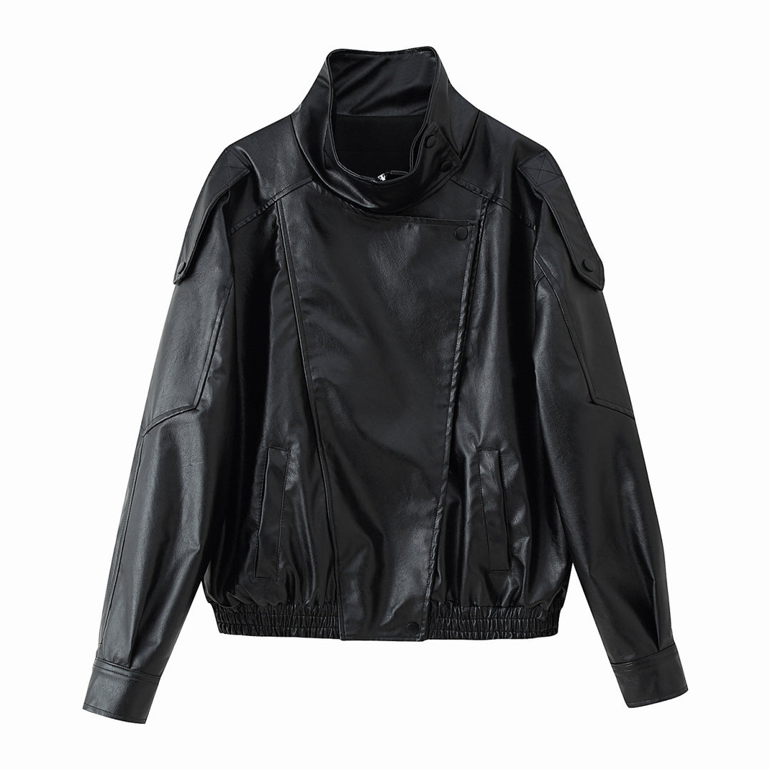 Unisex nan weite Bikerstil Kunstlederjacke mit Stehkragen und elastischem Saum Echo Archiv