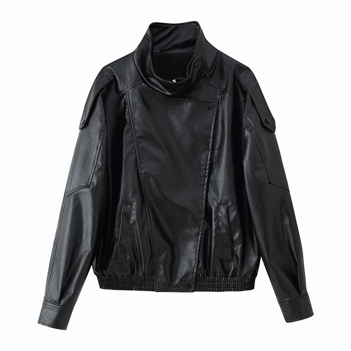 Unisex nan weite Bikerstil Kunstlederjacke mit Stehkragen und elastischem Saum Echo Archiv