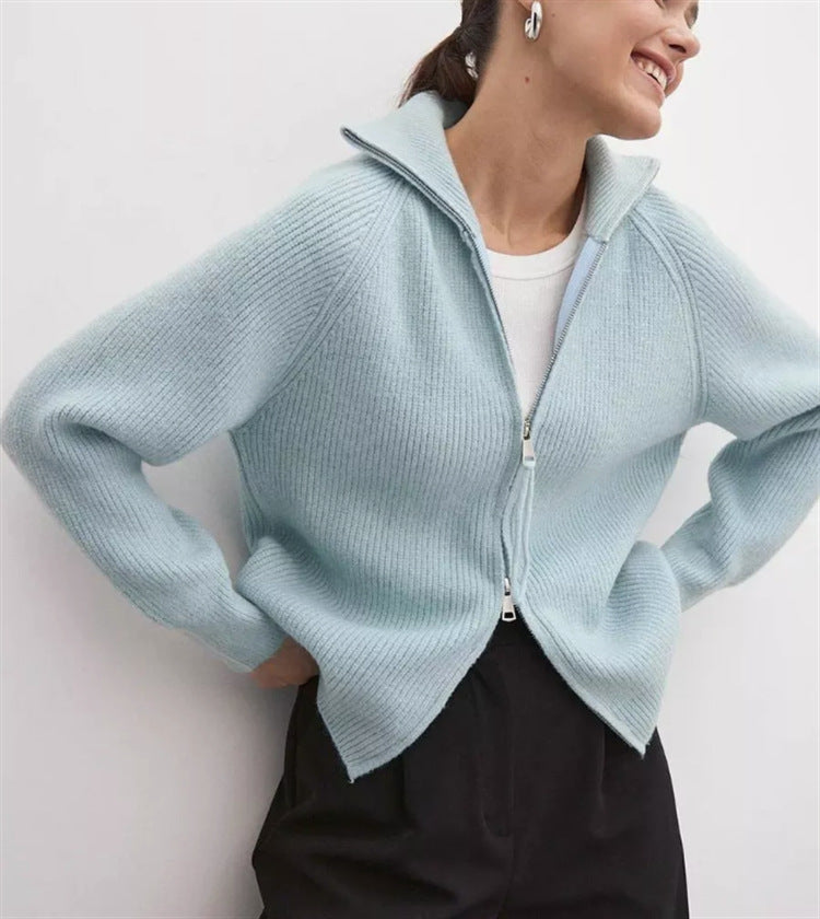 Damen Strickjacke mit hohem Kragen und Reißverschluss Echoarchiv
