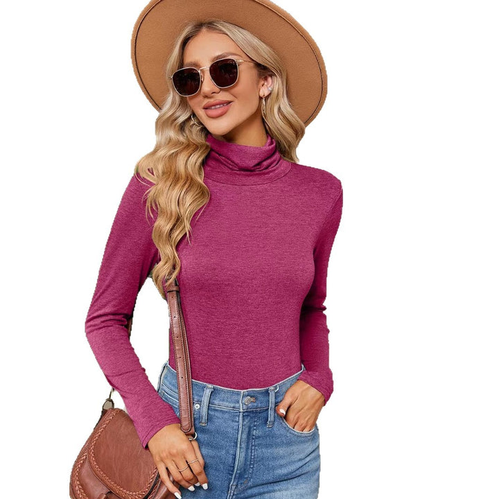 Damen Figurnahe Stretch-Jersey Rollkragenoberteil mit langem Arm – Avérine