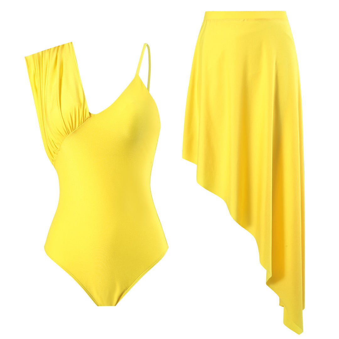 Damen Einteiler Badeanzug mit asymmetrischem Design und eleganten Rüschen Echo Archiv