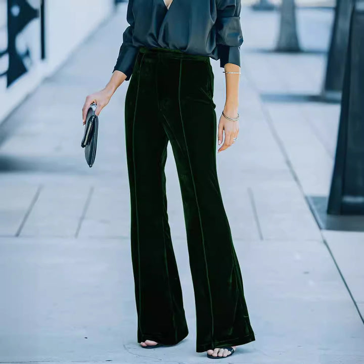 Damen High-Waist Samt Flared Weite Bein Hose Echoarchiv