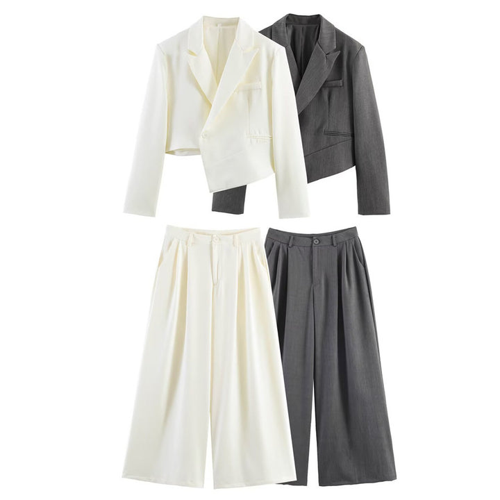 Damen Asymmetrischer Cropped-Blazer mit schräger Saumlinie und Reverskragen Echo Archiv