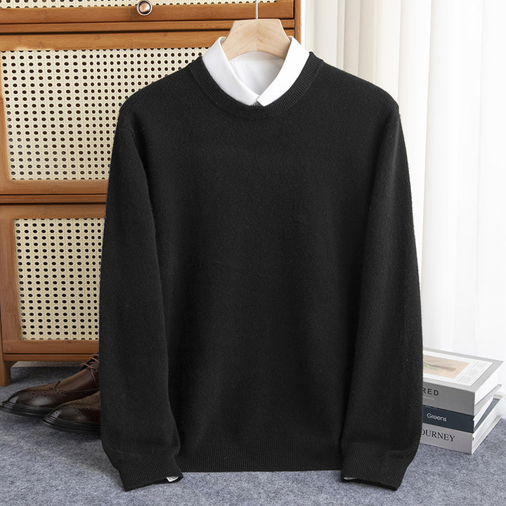 Herren Schlichter Rundhals-Feinstrickpullover kaschmirähnliche Haptik mit gerippten Abschlüssen Echoarchiv
