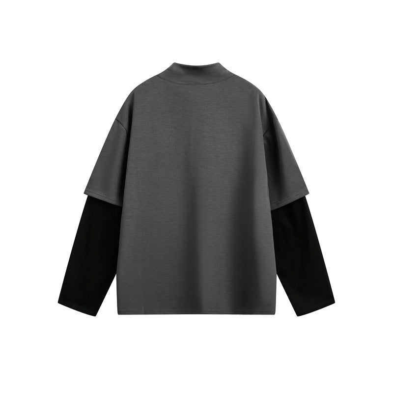 Unisex Oversize-Lagen-Langarmshirt mit integriertem Einsatz und Stehkragen Echoarchiv