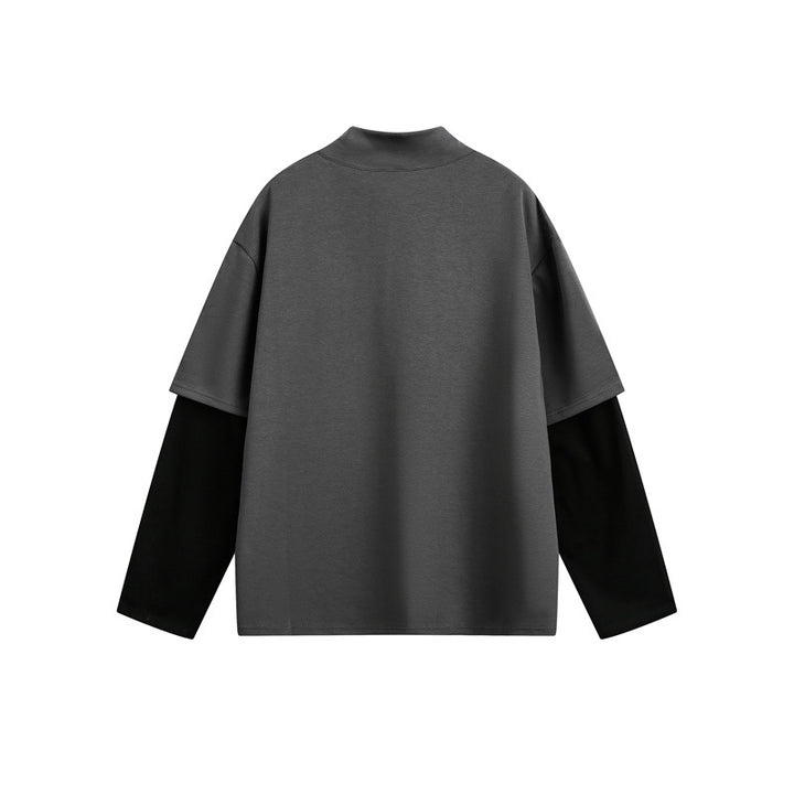 Unisex Oversize-Lagen-Langarmshirt mit integriertem Einsatz und Stehkragen Echoarchiv