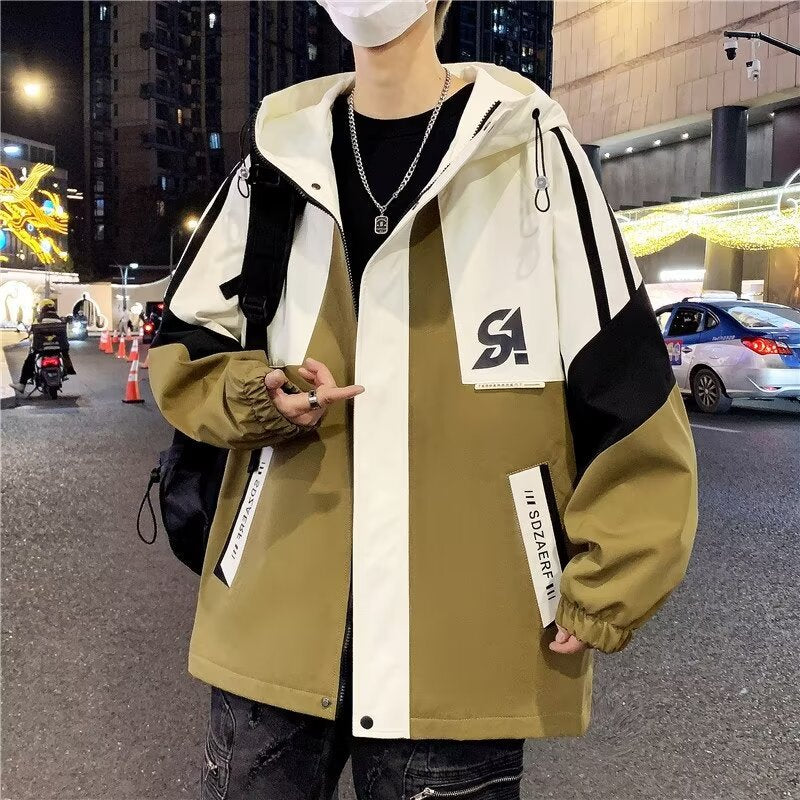 Herren Colourblock-Utility-Outdoorjacke mit Kapuze, Kontraststreifen und verdecktem Reißverschluss Echoarchiv