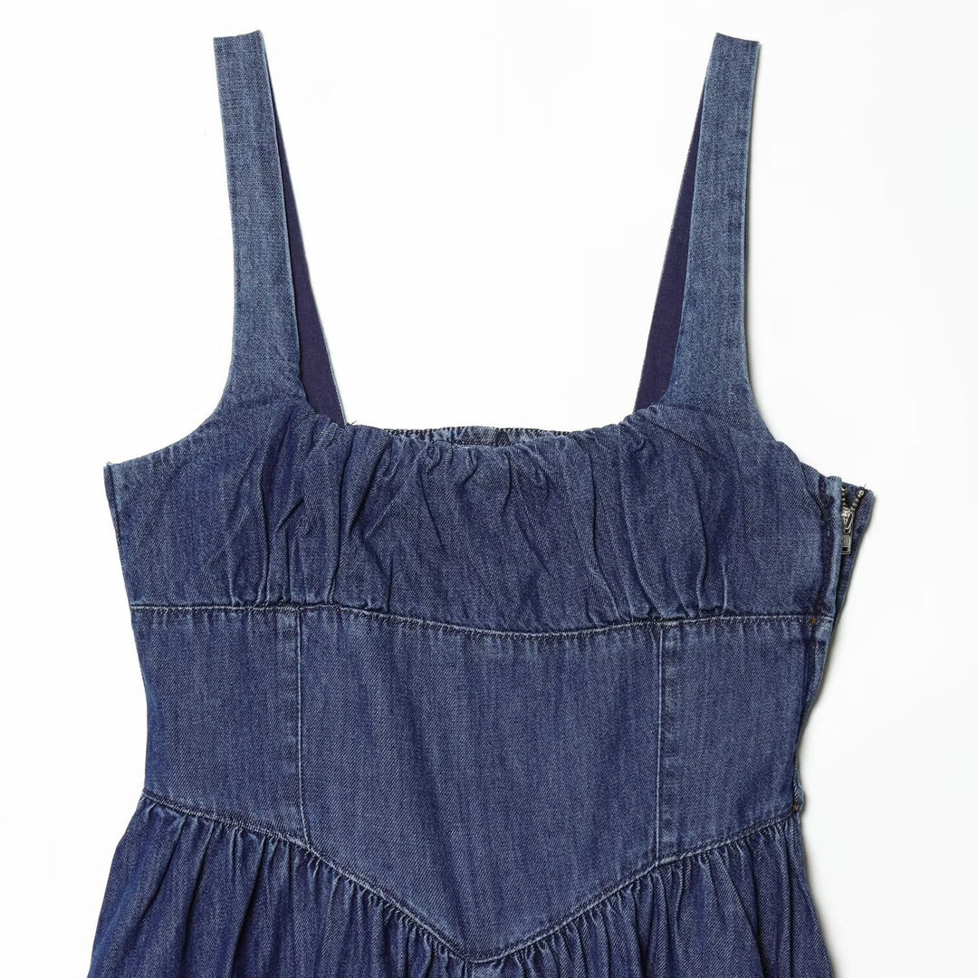 Damen Jeans Maxikleid mit romantischem Schnitt und Rüschendetails Echo Archiv