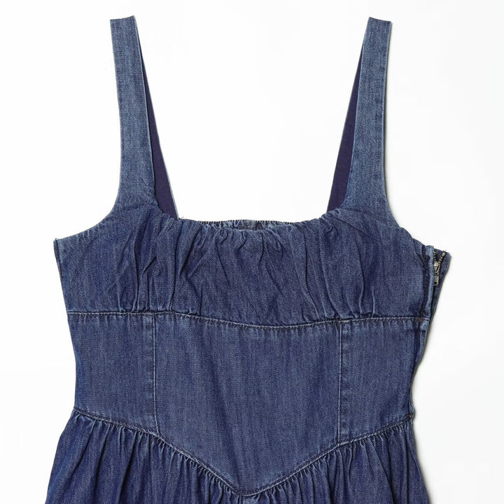 Damen Jeans Maxikleid mit romantischem Schnitt und Rüschendetails Echo Archiv