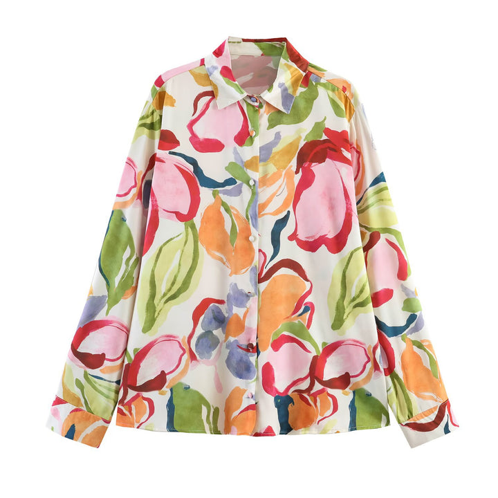 Damen Locker geschnittene Hemdbluse mit Aquarell-Print und Kentkragen Echo Archiv