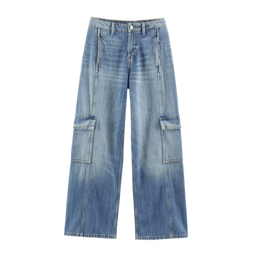 Damen Weite Cargo-Jeans mit hohem Bund, aufgesetzten Pattentaschen und Ziernähten Echo Archiv