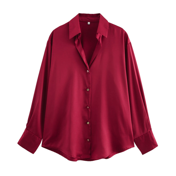 Damen nan oversized Satinbluse mit Hemdkragen, verlängerten Manschetten und abgerundetem Saum Echo Archiv