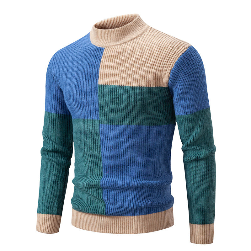 Herren Grobstrick-Pullover mit Stehkragen und kontrastierendem Blockstreifenmuster Echo Archiv