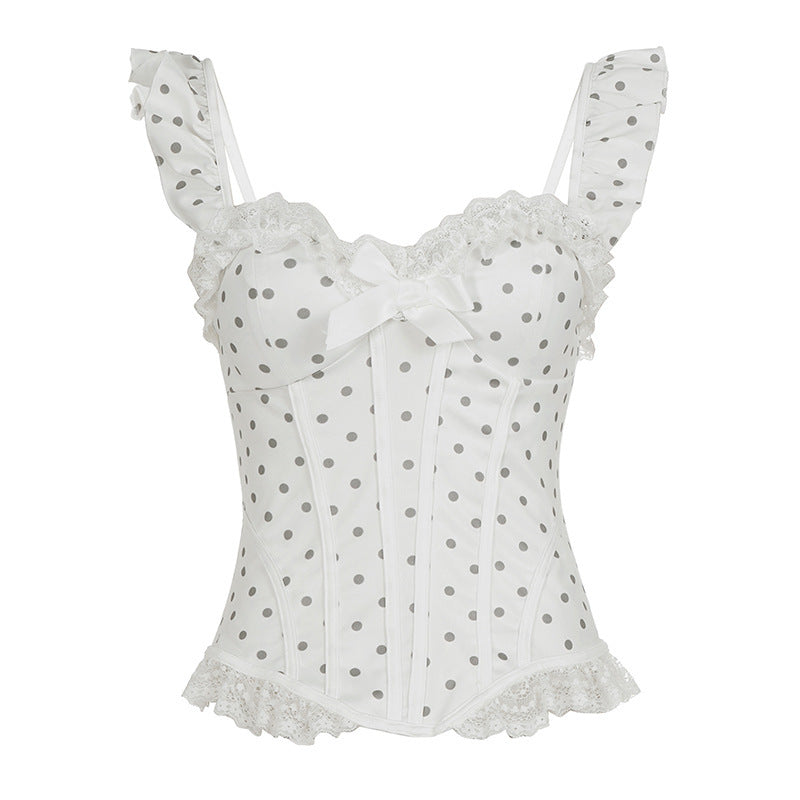 Damen Spitzen-Corsage mit verspieltem Punktdesign und Rüschendetails Echo Archiv