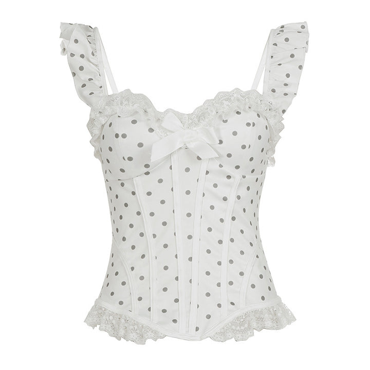 Damen Spitzen-Corsage mit verspieltem Punktdesign und Rüschendetails Echo Archiv
