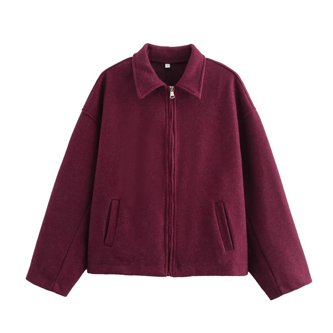 Damen Oversize Wollmix-Boxyjacke mit durchgehendem Reißverschluss und Eingrifftaschen Echo Archiv