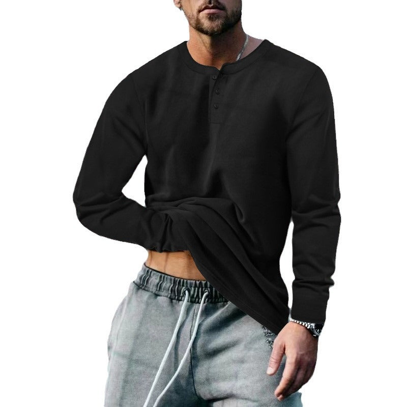 Herren lässiges Langarmshirt mit Knopfleiste und weichem Material Echoarchiv