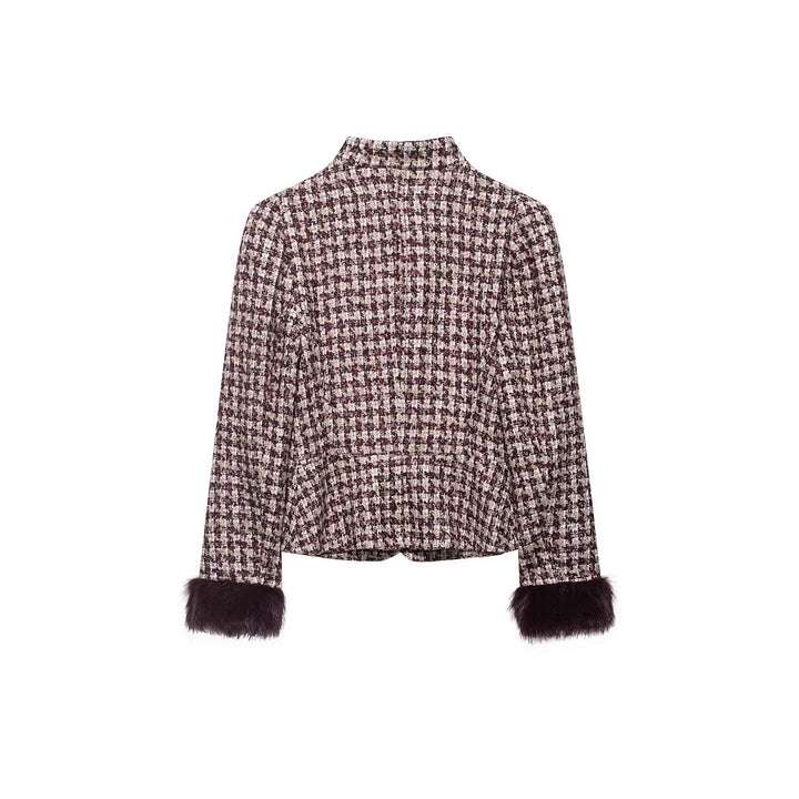 Damen Kurz geschnittener Bouclé‑Tweed‑Blazer mit Stehkragen und Fellmanschetten Echo Archiv