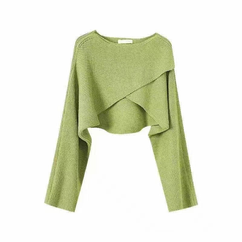 Damen lässiger Cropped-Pullover mit asymmetrischem Schnitt und strukturierter Oberfläche Echoarchiv