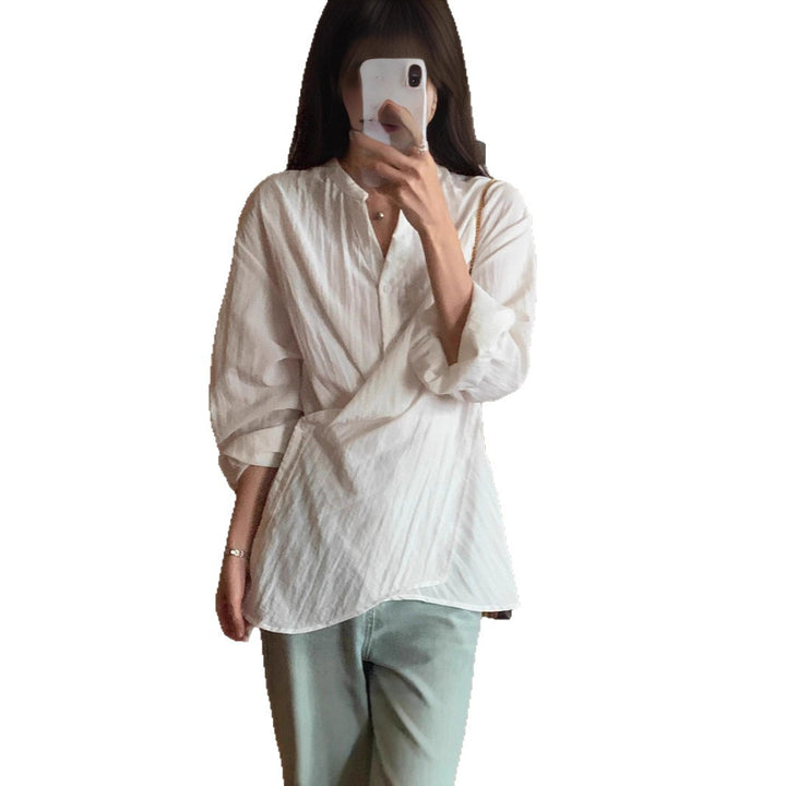 Damen Wickelbluse mit geraffter Taille und Ballonärmeln Echoarchiv
