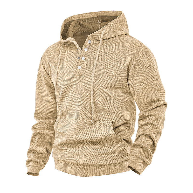 Herren Kapuzenpullover mit Henley-Knopfleiste, Strukturstrick & Kängurutasche Echoarchiv