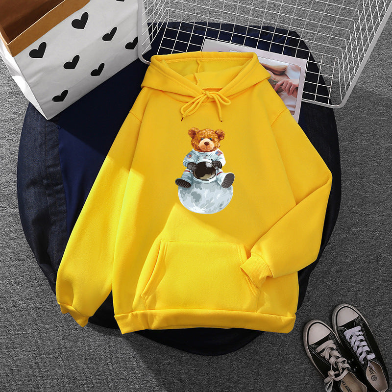Damen weicher Oversize-Kapuzenpullover mit kawaii Pilzfrosch-Print, Kängurutasche und gerippten Bündchen – Auréline