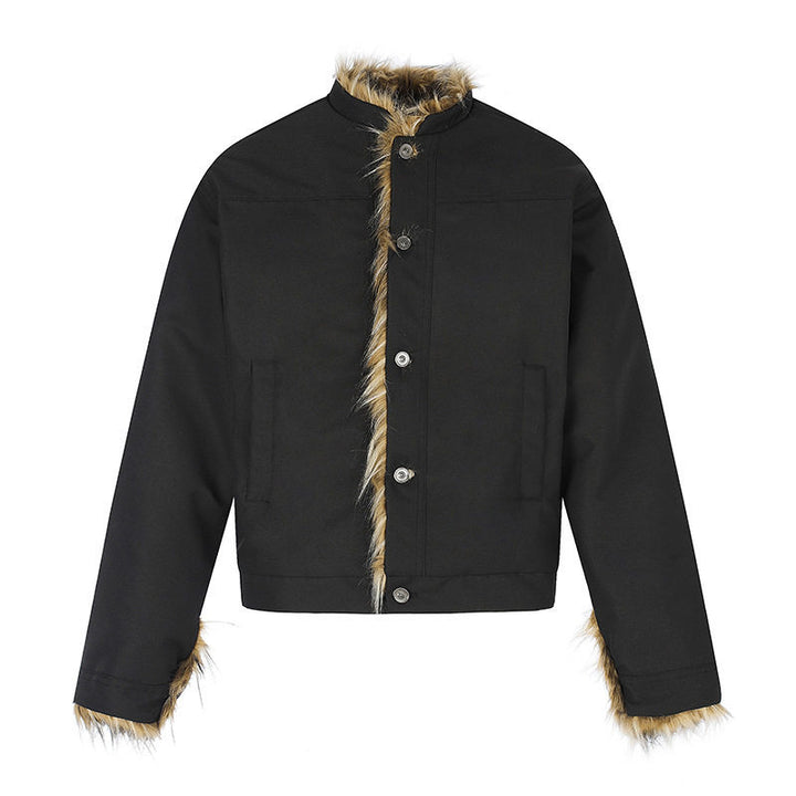 Damen Kurzjacke mit Kunstfellfutter, Stehkragen und verdeckter Knopfleiste Echoarchiv